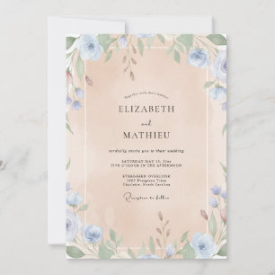 Invitation Mariage Bleuet Abricot Feuillage Eucalyptus