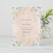 Invitation Mariage Bleuet Abricot Feuillage Eucalyptus (Debout devant)