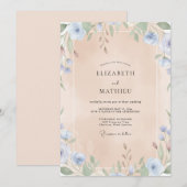 Invitation Mariage Bleuet Abricot Feuillage Eucalyptus (Devant / Derrière)