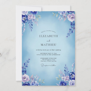 Invitation Mariage Bleuet Hydrangea Eucalyptus Gris