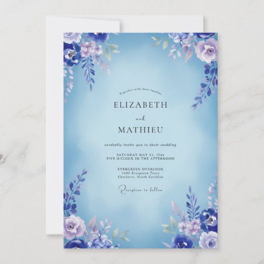 Invitation Mariage Bleuet Hydrangea Eucalyptus Gris (Devant)