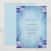 Invitation Mariage Bleuet Hydrangea Eucalyptus Gris (Devant / Derrière)