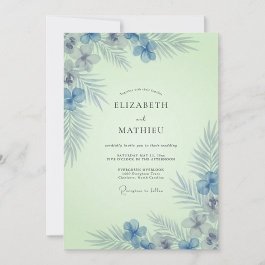 Invitation Mariage Bleuet Menthe Tropical Eucalyptus (Devant)