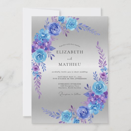 Invitation Mariage Bleuet Rose Violette (Devant)