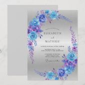Invitation Mariage Bleuet Rose Violette (Devant / Derrière)