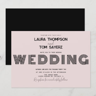 Invitation Mariage Bloc Simple De Type Rétro Rose Noir