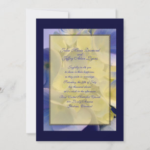 Invitation Mariage Blue and Gold Hydrangea