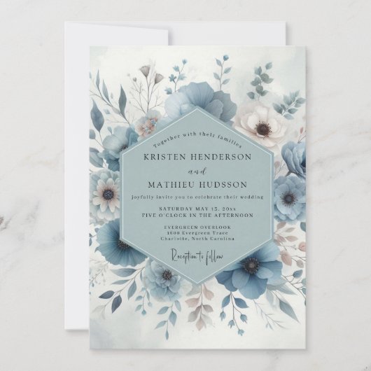 Invitation Mariage Blue Bloom (Devant)