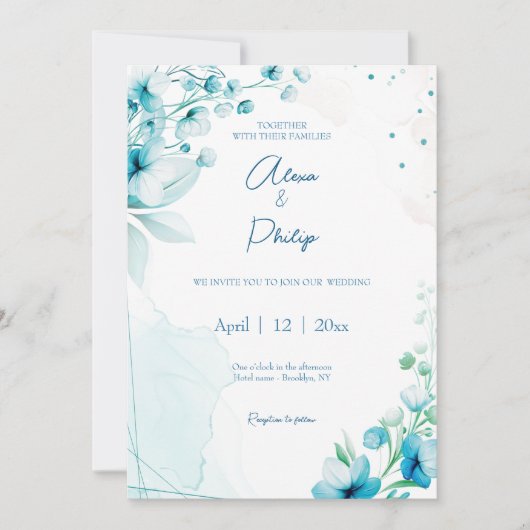 Invitation Mariage Blue Blossom & Breeze (Devant)