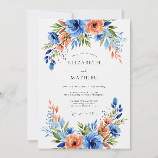 Invitation Mariage Blue Coral Bloom (Devant)
