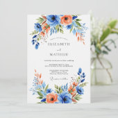 Invitation Mariage Blue Coral Bloom (Debout devant)