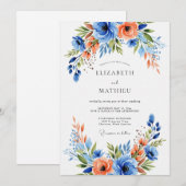 Invitation Mariage Blue Coral Bloom (Devant / Derrière)