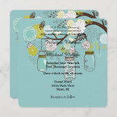Invitation Mariage Blue Floral Mason Jars (Devant / Derrière)