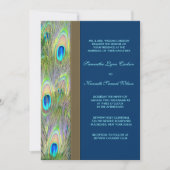 Invitation Mariage Blue Gold Peacock Feathers (Devant)
