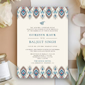 Invitation Mariage Blue Grey Ikat Anand Karaj Sikh