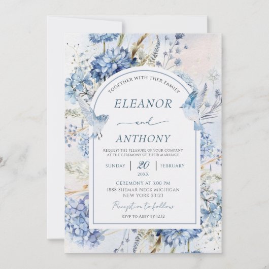 Invitation Mariage Blue Hydrangea (Devant)