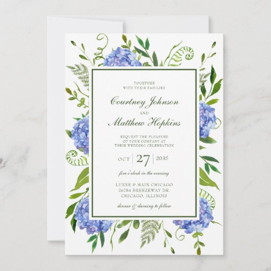 Invitation Mariage Blue Hydrangeas (Devant)