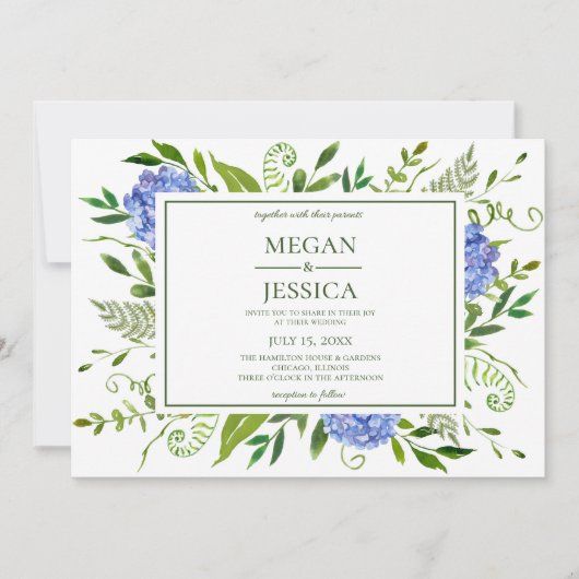 Invitation Mariage Blue Hydrangeas (Devant)