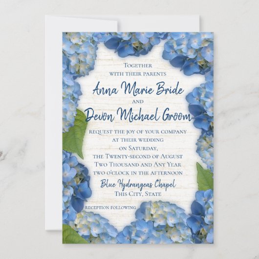 Invitation Mariage Blue Hydrangeas (Devant)