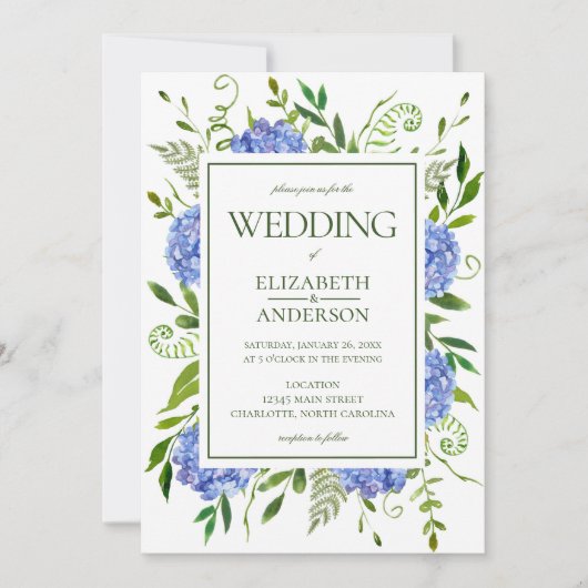 Invitation Mariage Blue Hydrangeas (Devant)