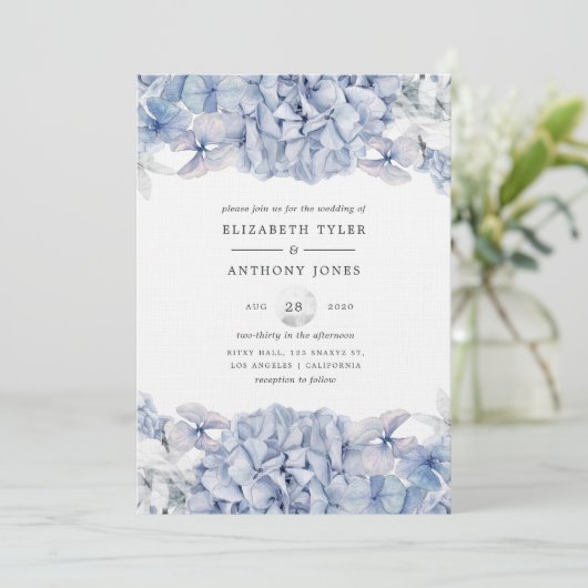 Invitation Mariage Blue Hydrangeas (Debout devant)