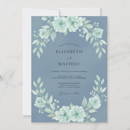 Invitation Mariage Blue Mint Bloom (Devant)