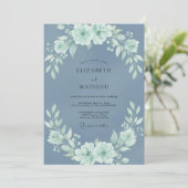Invitation Mariage Blue Mint Bloom (Debout devant)