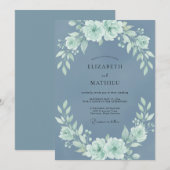 Invitation Mariage Blue Mint Bloom (Devant / Derrière)