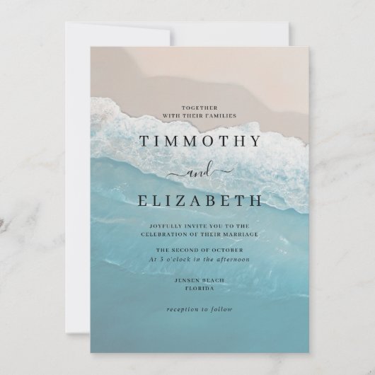 Invitation Mariage Blue Ocean Sand Beach (Devant)