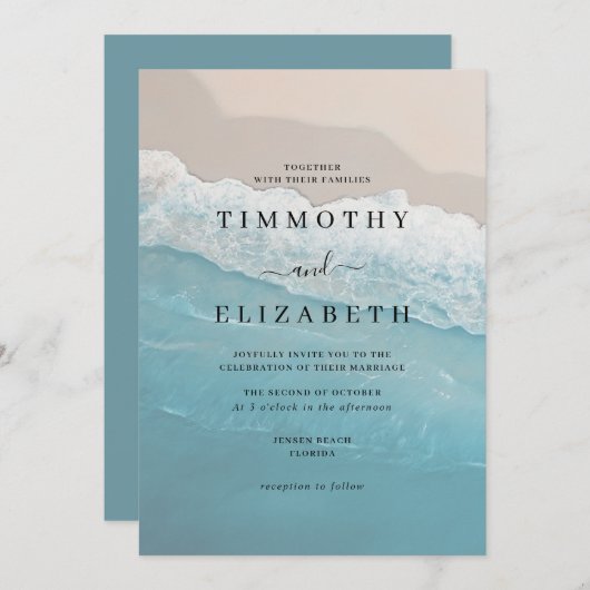 Invitation Mariage Blue Ocean Sand Beach (Devant / Derrière)