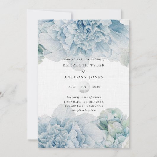 Invitation Mariage Blue Peonies (Devant)