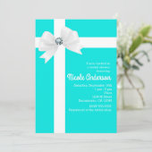 Invitation Mariage Blue sarcelle Ruban blanc & Diamant (Debout devant)