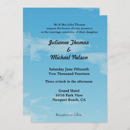 Invitation Mariage Blue Skies (Devant / Derrière)
