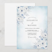 Invitation Mariage Blue Soft Bloom (Devant / Derrière)