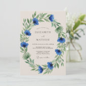 Invitation Mariage Blue Verdoyant Flourish (Debout devant)