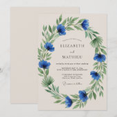 Invitation Mariage Blue Verdoyant Flourish (Devant / Derrière)