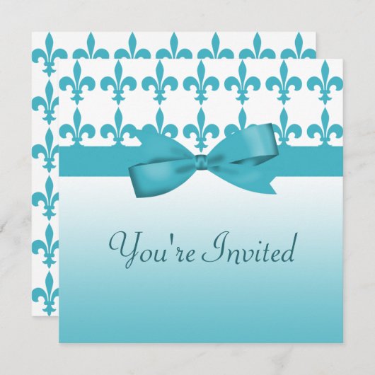 Invitation Mariage Blue & White Fleur De Lis (Devant / Derrière)