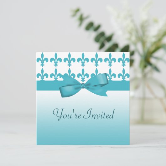 Invitation Mariage Blue & White Fleur De Lis (Debout devant)