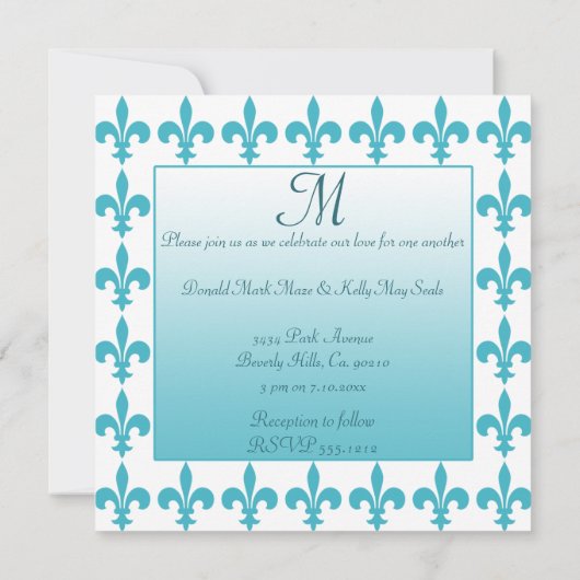 Invitation Mariage Blue & White Fleur De Lis (Dos)