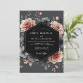 Invitation Mariage Blush Charbon Flore Sobre (Debout devant)