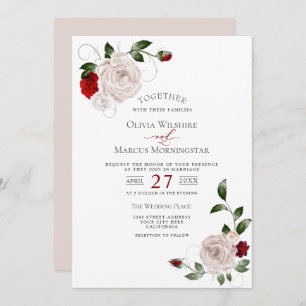 Invitation Mariage Blush Dusty Rose et Cabernet Floral