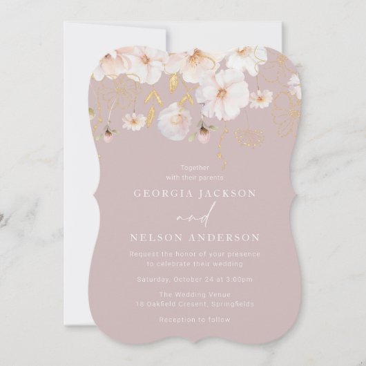 Invitation Mariage Blush Fleur sauvage Aquarelle de luxe (Devant)