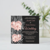 Invitation Mariage Blush Peach Charcoal Floral Black (Debout devant)