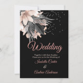 Invitation Mariage Blush Peach Rose Charbon Floral Noir (Devant)