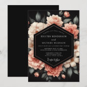 Invitation Mariage Blush Petal Noir (Devant / Derrière)