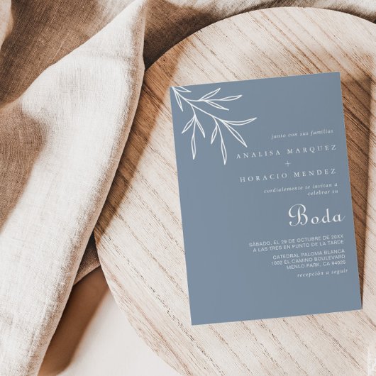 Invitation Mariage Boda Bleu Dusty minimum officiel