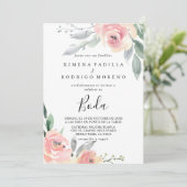 Invitation Mariage Boda de fleurs rose de tombes (Debout devant)