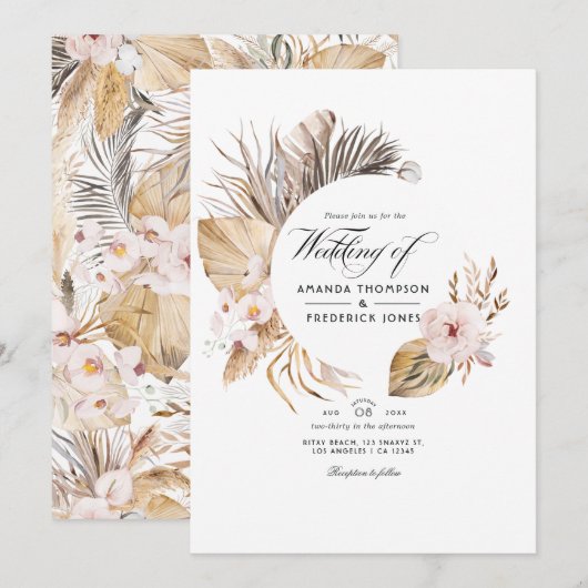 Invitation Mariage bohème à l'aquarelle (Devant / Derrière)