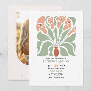 Invitation Mariage Bohème Abstrait Fleuris Terre Cuite & Saug
