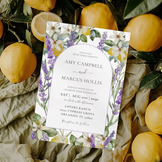 Invitation Mariage Bohème Aquarelle Citrons & Lavande